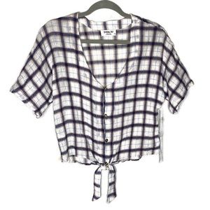 ***Sam & Lavi Womens Top Short Sleeve Medium V Neck Window Pane.***